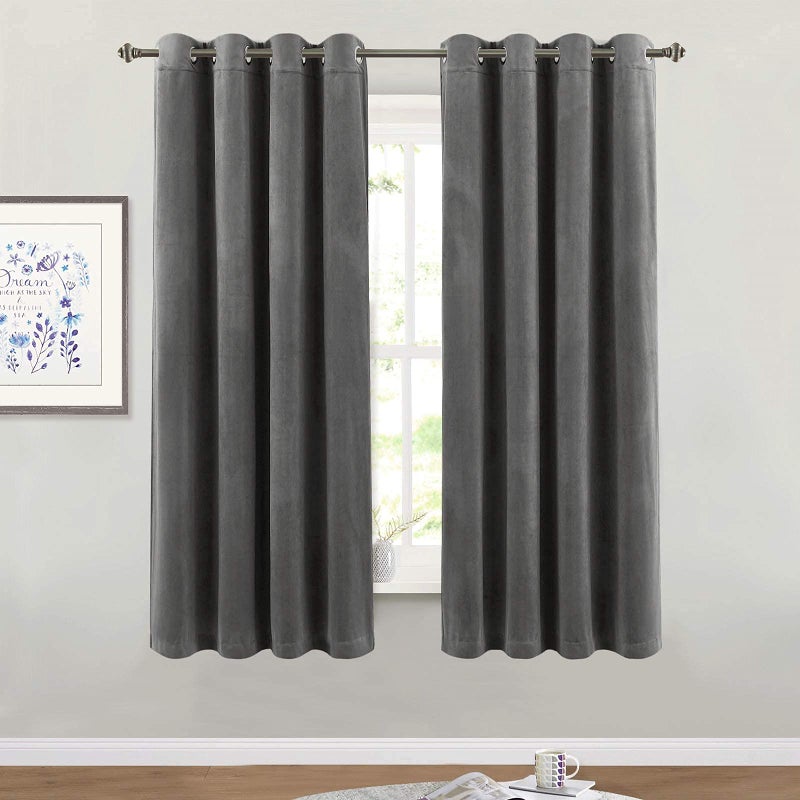 StangH Kitchen Grey Velvet Drapes 63-inch - 2 Panels of Soft Smooth Luxury Velvet Curtains Room Darkening Heat Blocking Grommet Curtain Panels for Study Room/Short Window, W52 x L63, 2 Pcs - Image 1